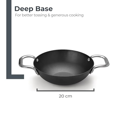 Image of Lifelong Carbon Steel (Iron) Kadhai 20cm | High Heat Stir Fry & Bhuna Kadhai with Stainless Steel Handle | Naturally Seasoned Non-Stick Surface | Induction & Gas Compatible | Lightweight Build
