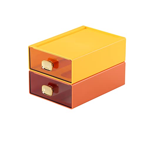 Spacious Desk Drawers, Stackable Desktop Organizer, Plastic Storage Box for Office, School & Home Supplies (2 Middle Drawers, OG & YE) by OSteed - Used condition - CA$12.31