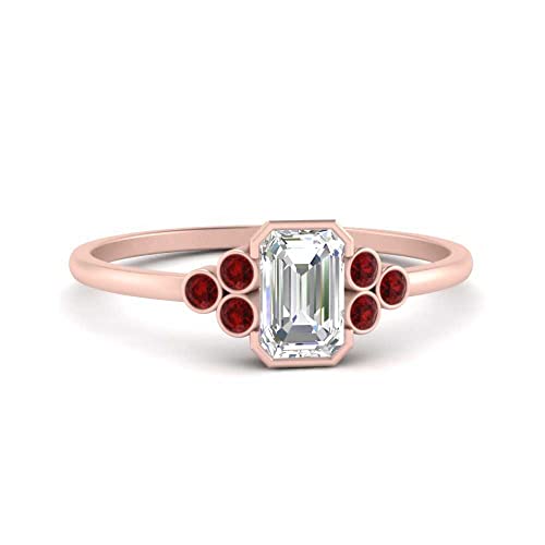 Image of Choose Your Gemstone Bezel Set Petite Diamond CZ Ring Rose Gold Plated Emerald Shape Petite Engagement Rings Everyday Jewelry Wedding Jewelry Handmade Gifts for Wife US Size 4 to 12