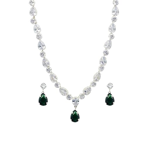 Bride Jewelry Set Silver Crystal Wedding Necklace Earrings Set -