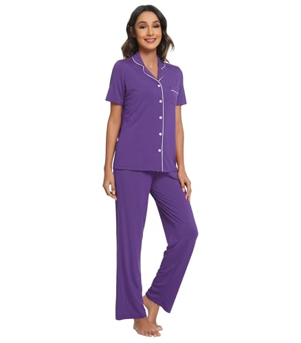 Image of WiWi Viscose from Bamboo Women's Pajamas Set Super Soft Button Down Top and Pants Sleepwear Cooling Pjs S-3X
