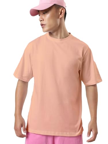 Image of crazymonk Oversized Baggy Fit Drop Shoulder Half Sleeves Round Neck Solid Pure Cotton T-Shirt for Men