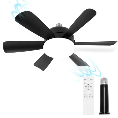 ZAROVS 17.8' Socket Ceiling Fan Light with Remote Control,Wireless Screw in Small Ceiling Fan with Dimmable Light,3 Color Temperatures,6 Fan Speed Levels,E26 Base Bulb Fan for Bedroom Kitchen
