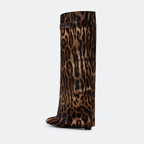 Image of keleimusi Fold Over Wedge Boots Heeled PadLock Pant Knee High Shoes Tall /Short Booties