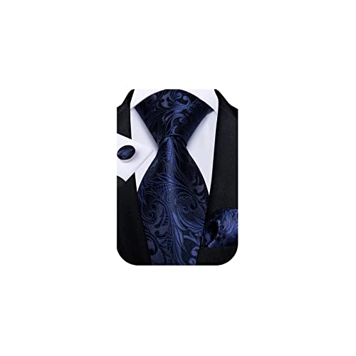 Image of DiBanGu Mens Paisley Tie Set Silk Woven Jacquard Necktie and Pocket Square Cufflinks Gift Set for Wedding Bussiness