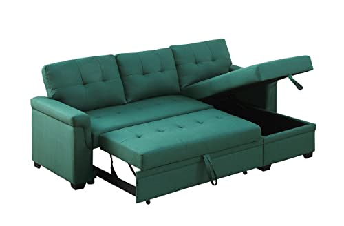 Eafurn 84'' Reversible Sectional Sofa Pull-Out Sleeper Bed, Line Fabric L-Shape 3-Seater Convertible Corner Sofa & Couches With Storage Chaise,Button Tufted Couch For Living Room, Green #TOP10