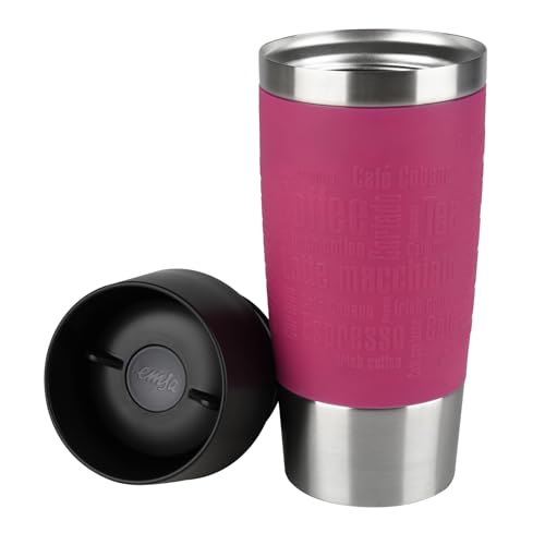Emsa Travel Mug Classic Thermobecher, 360 ml, Isolierbecher hält 4h heiß, 8h kalt, 100 Prozent dicht, auslaufsicher, Quick-Press-Verschluss, 360 Grad-Trinköffnung, Kaffeebecher to go, Himbeer, 513550 5