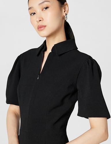 Image of Dress The Population Women's Gloria Collared Zip Neck Short Sleeve Bodycon Midi Dress