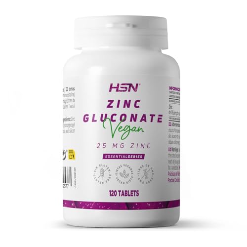 ZINC 25 MG de HSN | 120 Tabletas de Gluconato de Zinc que aporta 25mg de Zinc Mineral por tableta | Forma de Alta Absorción y Dosis Elevada | Suministro 4 Meses | No-GMO, Vegano, Sin Gluten