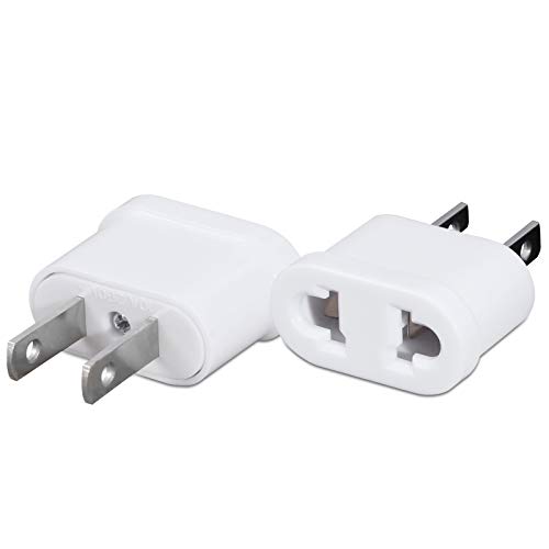 US Plug Adapter, European to USA Outlet Plug, 2 Prong American Wall Plug, Small EU to US Travel Adapter, Europe/Asia to USA/Canada Travel Power Plug Adapter, 2 Pack