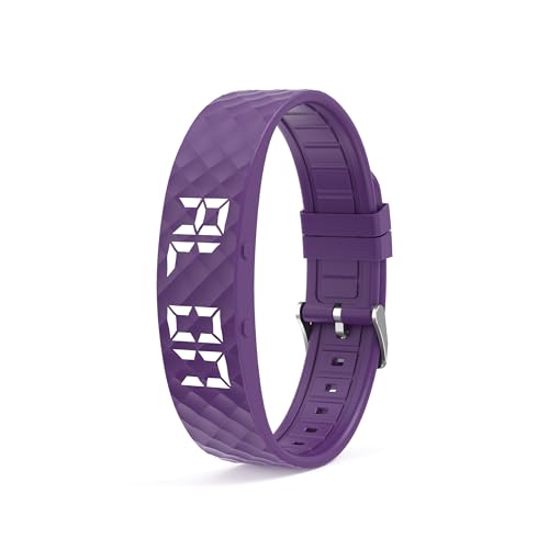 Sida-Earcy Non-luetooth Led Fitness Tracker Watch No App No Phone Required Fitness Watch Pedometer Watch with Steps Calories Sleep Tracker Alarm Clock for Man Women (Purple)
