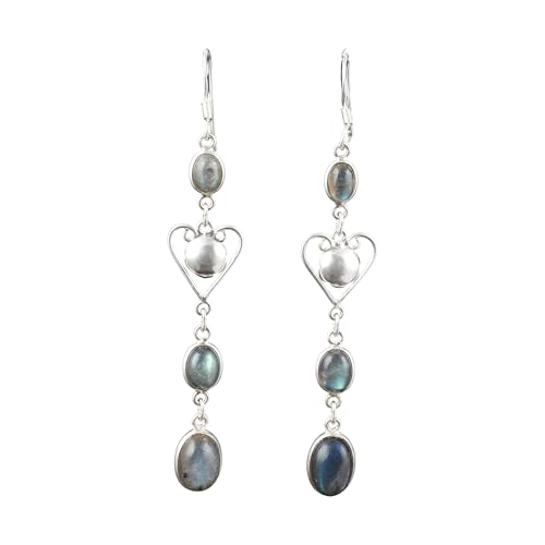 Boucles d'oreilles en argent 925 anti-allergie avec leur longue pierre naturelle