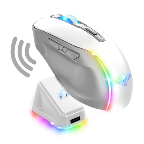 Spirit Of Gamer - Elite M50 Artic, Souris Gamer sans Fil RGB 8000 DPI, 6 Boutons Programmables, Connexion Bluetooth & 2,4 GHz, Autonomie Longue Durée 90h, Gaming Mouse, Station de Recharge RGB, Blanc