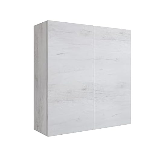Mama Store Pensile Doppio Era Hängeschrank mit 2 Türen und Öffnungssystem zum Öffnen Push und Pull, laminiert, Eiche Weiß L. 68 x T22 x H 71 cm, P. 22