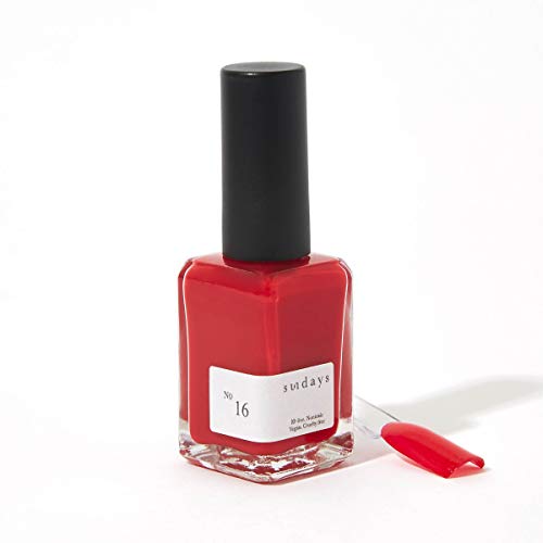 Sundays Non-Toxic Nail Polish, Glossy Shine Finish. No.16: Pure Red, Long Lasting, Vegan & Cruelty-Free, 1.7 oz