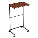 Rainmae C Table with Wheels, Easy to Move, Sturdy C Shaped Side Table for Couch, Rustic Coffee Tables with Metal Frame, Small TV Tray for Living Room Sofa End Table, Bedside Table for Bedroom