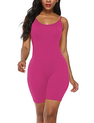 Amiliashp Women's Spaghetti Strap Tank Top Short Jumpsuit Rompers Bodysuit One Piece Catsuit (Rose Red, S) #TOP3