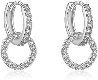 925 Sterling Silver Sparkling Star Moon Hoop Earrings Moon Star Dangle Small Hoop Earrings for Women Sterling Silver Star Moon Drop Earrings with Charms for Women Teen Girls