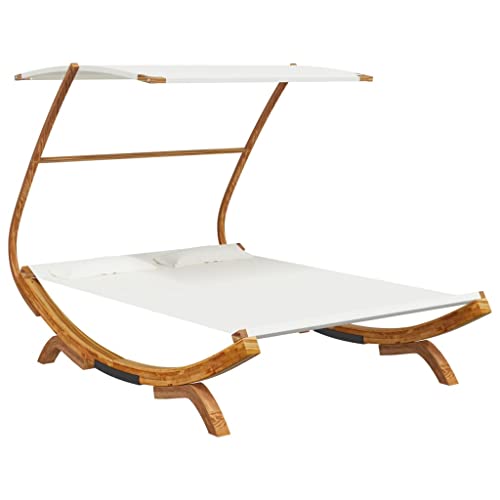 vidaXL Bois Courbé Massif Lit Repos d'Extérieur avec Auvent Lit de Repos de Jardin Siège de Patio Lit de Terrasse Extérieur Arrière-Cour 165x203x138 cm Crème