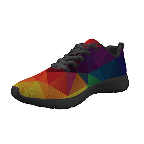 NETILGEN Laufschuhe für Herren Damen Rutschfeste Gummiunterseite Sportschuhe Straßenlaufschuhe Sportschuhe mit Mesh-Obermaterial Atmungsaktiv Weich Bequem, - Regenbogen-Geometrie - Größe: 35.5 EU