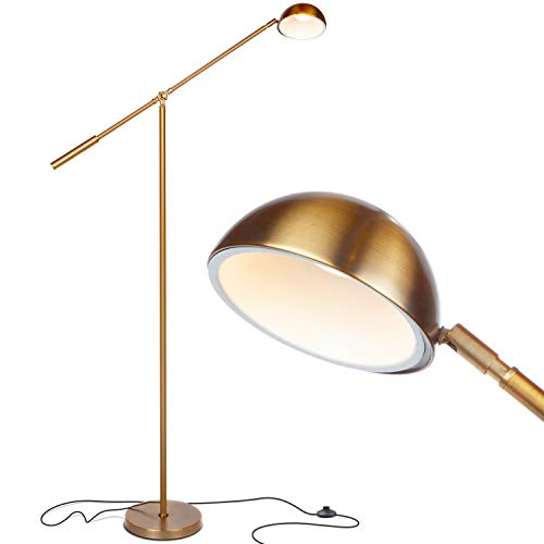 Brightech Gabriel - LED Reading and Craft Floor Lamp, for Living Rooms, Bedrooms & Offices – Classy, Modern Standing Light for Tasks- Adjustable Arm, Omnidirectional Head - Antique Brass