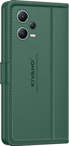 Image of KIVANO LUXE Compatible for Redmi Note 12 Pro 5G Luxury Handmade Leather Magnetic Flip Folio Case | Card Holder & Kickstand | Slim Protective Cover | Unisex - Green