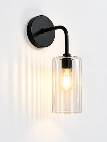 Image of Single Black Wall Light with Crystal Acrylic Shade Hanging Modern Sconce Lamp for Bedroom Living Room Bathroom Bedside Vanity Home Decor Hotel Cafe (Bulb Not Include)