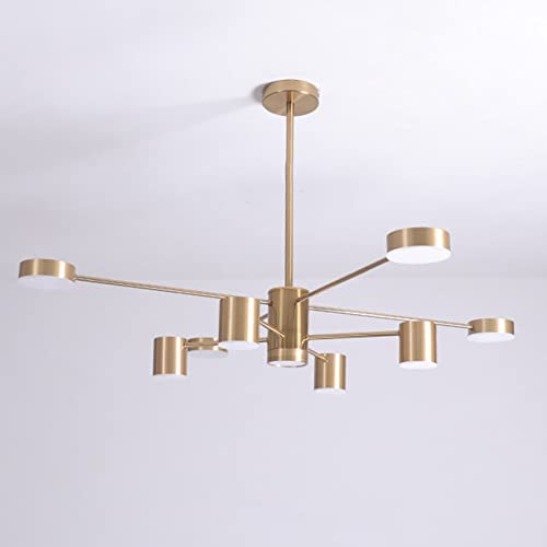 KRIPINC Lustre Sputnik, Plafonnier Sputnik, Lustre LED, Lustre Doré, Lustre Industriel, Luminaire Suspension Réglable Hauteur, Lampe Plafond pour Salon Chambre Salle à Manger (Lumière Tricolore, 8+1)