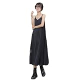 [POGCZMKK] ノースリーブ プリーツ ワンピース レディース キャミソールワンピース シフォン ロング丈 Vネック 落ち感 体型カバー 着痩せ 可愛い おしゃれ エレガント 通勤 OL マキシワンピース ドレス 春 夏