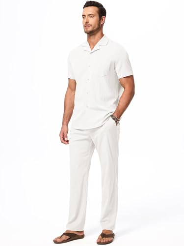 men39s beach outfit 2 piece casual button down shirt short sleeve loose shirts and pants vacation sets for men