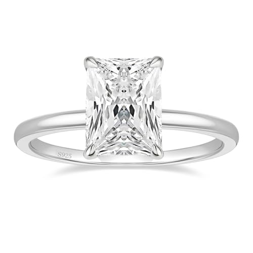 EAMTI 4CT 925 Sterling Silver Engagement Rings Radiant Cut Solitaire