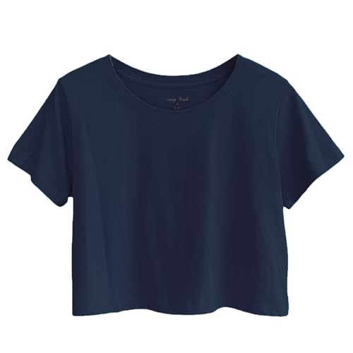 Image of Womens 100% Cotton Crop Tops Short Sleeve Crewneck Loose Fit Basic Tee Summer Casual Workout T-Shirt Fashion Clothes