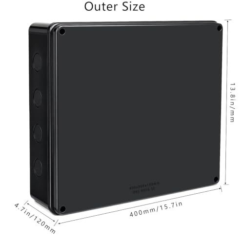 Image of Junction Box, Reserved Holes Electrical Boxes Waterproof IP65 ABS Plastic Electrical Power Cord Enclosure Project Box Black 15.7 x 13.8 x 4.7 inch(400x350x120mm)