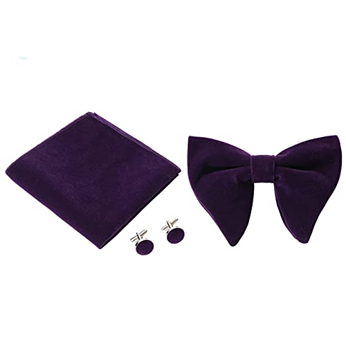 Houlife Mens Pretied Bowties Velvet Solid Color Adjustable Oversized Tuxedo Bow Tie And Pocket Square For Wedding Party(Purple) #TOP2