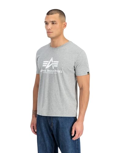 ALPHA INDUSTRIES Herren Basic T-shirt, Grey Heather/White 230, M – Ansicht 5