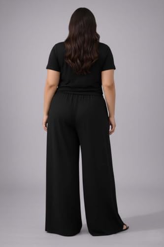 Image of KOTTY Women's Plus Size Wide Leg Pants with Elastic Waist Relaxed Fit Comfortable Casual Travel Wear Style