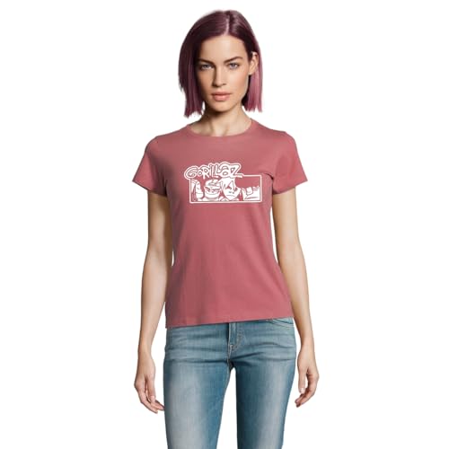 RadioStream Camiseta Mujer Gorillaz (L, Rosa Viejo)