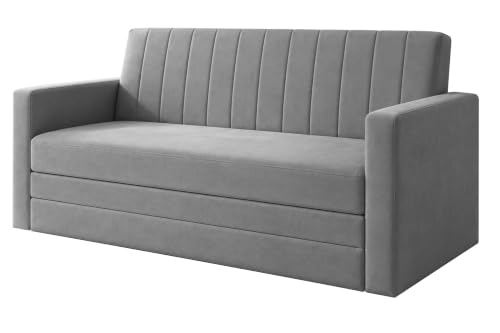 Image of Los Angeles Modern Velvet 3-Seater Sofa Cum Bed with Armrest, Multipurpose Convertible Sleeper Couch Sofa for Living Room, Bedroom & Office- Grey Color
