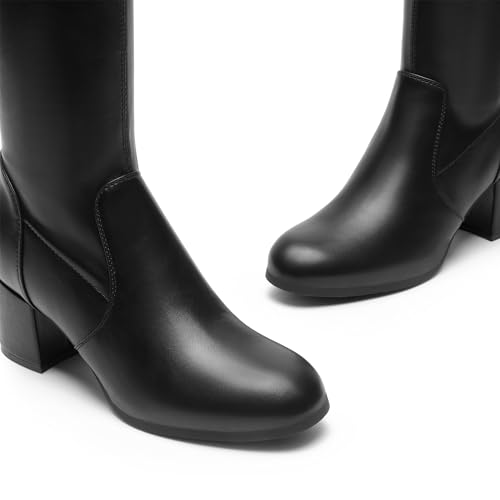 DREAM PAIRS Women's Over The Knee Thigh High Chunky Heel Boots Long Stretch Sexy Fall Boots,Size 8,Black-Pu,DWUMOB2409