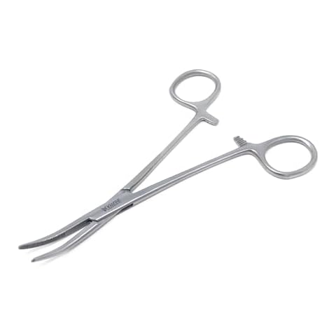 Vicrox Instruments Co Precision Kelly Hemostat Forceps with Half Serrated Jaws & Locking Tweezers Clamp with Premium Stainless Steel (Silver) (6.25"", Curved) Cover