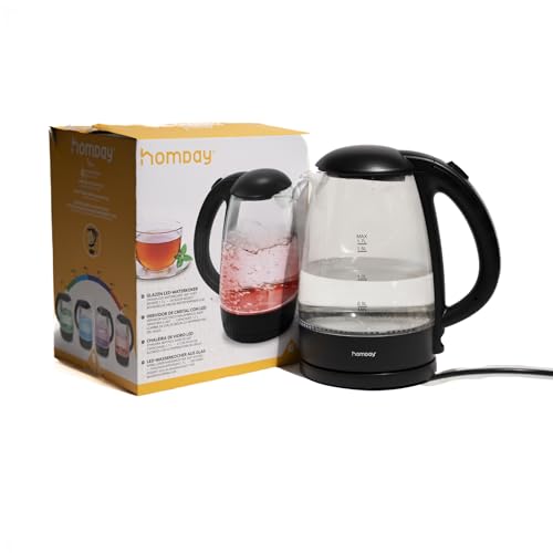 Bouilloire LED Sans Fil En Verre 1,7 L – Température Couleur Variable, Arrêt Automatique, Verre Résistant, Inox, Socle 360°, Design Noir Et Transparent, 2200W
