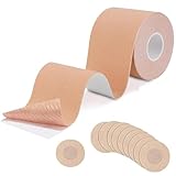 FurttBlem Boob Tape 2''/5CM Wide*5M with 10 Pieces Nipple Cover,Body Tape for Women A-E Cup Nude,Breathable Boobtape for Breast Lift,Invisible Boobytape,Waterproof