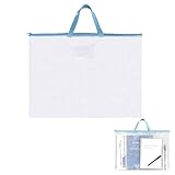 DOINEUFL Art Bag, 17 x 24 Inch Portfolio Case, Clear Mesh A3 Art Folder with Card Holder for Paintings, Homework, File Storage (Blue) - Image 1