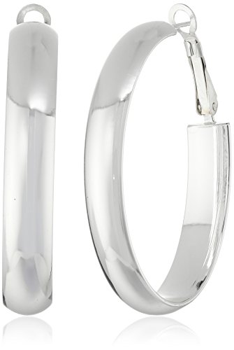 Amazon Essentials Sterling Silver Large Oval Polished Flat Tube Clutchless Hoop Earrings, (previously Amazon Collection)