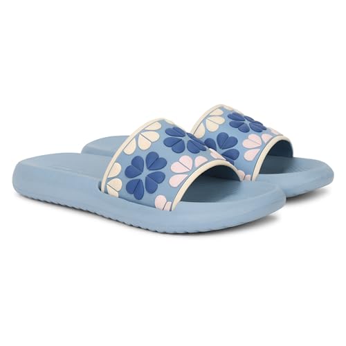Image of Aqualite Women's Slides Slippers | Slip-On Flat Base Flipflop for Women | Anti-Skid Sole, Lightweight Comfort for Daily Home & Outdoor Wear | Casual Ladies Sandal