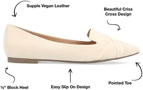 Journee Collection Womens Mindee Loafer with Vegan Suede Criss Cross Detail and Pointed Toe, Tan, 10 | Image 1