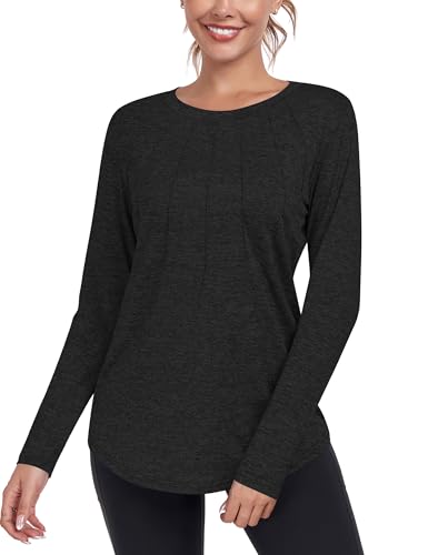 DUVOWE Damen Langarm Sportshirt,Funktionsshirt Laufshirt Locker...