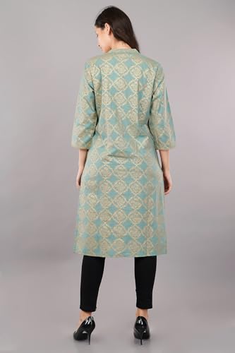 Image of SHRUTHI Women's Viscose Geometric Printed Tie-Up Neck Straight Kurta