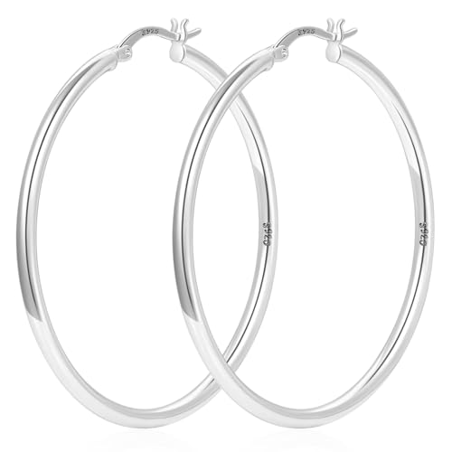 YOUNGYUE 2mm Sterling Silver Hoop Earrings for Women Hypoallergenic 925 Sterling Silver Hoop Earrings Lightweight Large Silver Hoop Earrings 20/30/40/50/60/70mm