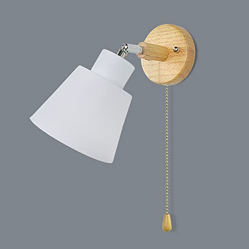 Applique Murale Avec Interrupteur à Tirette Rotation Libre à 350° Lampe De Chevet RéTro Moderne Macaron Applique En Bois E27 Applique Murale Interieur Convient Pour Salon Et Chambre(Blanc) Cover